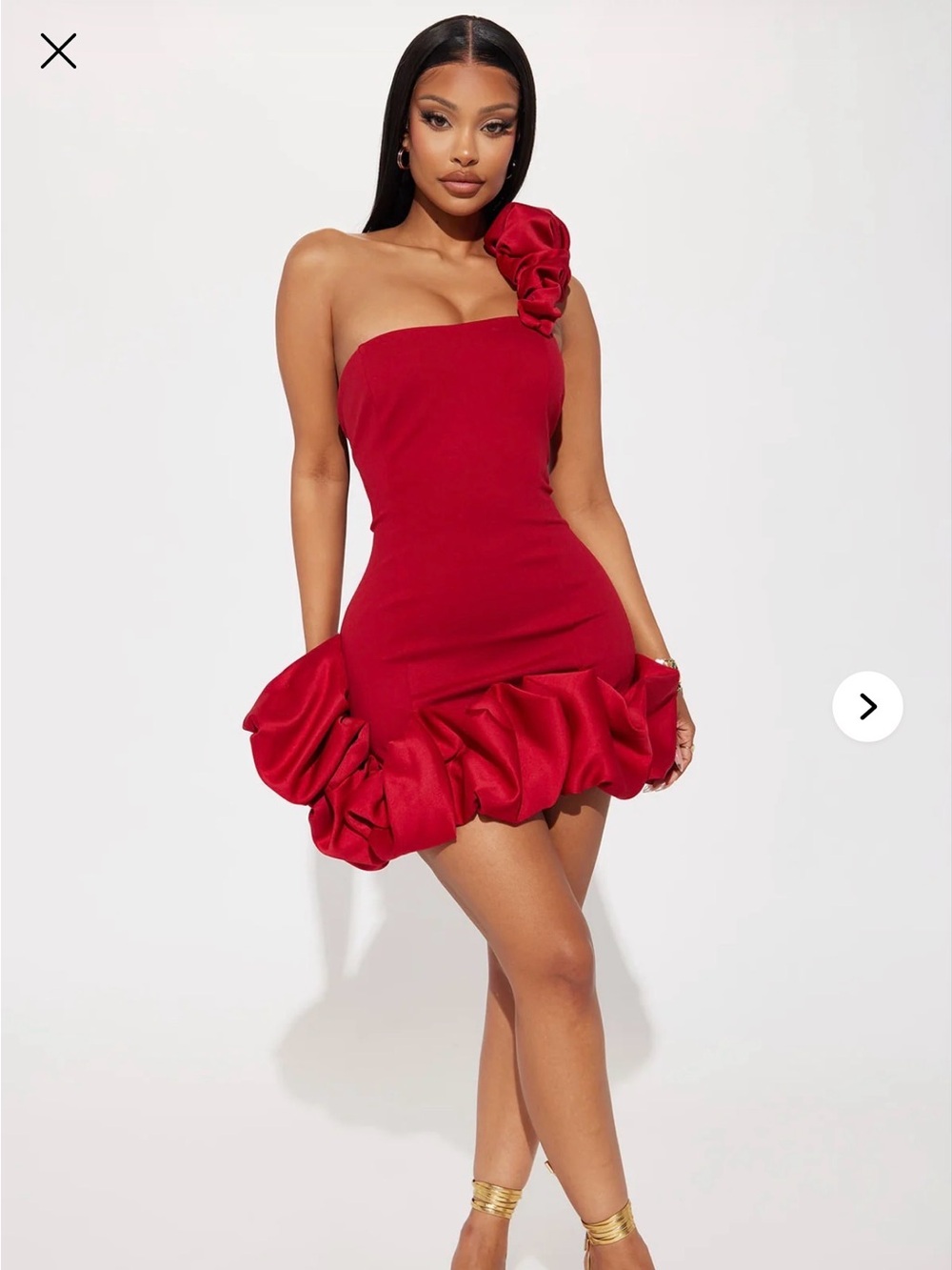 Fashion Nova Red One-Shoulder Ruffle Mini Skirt